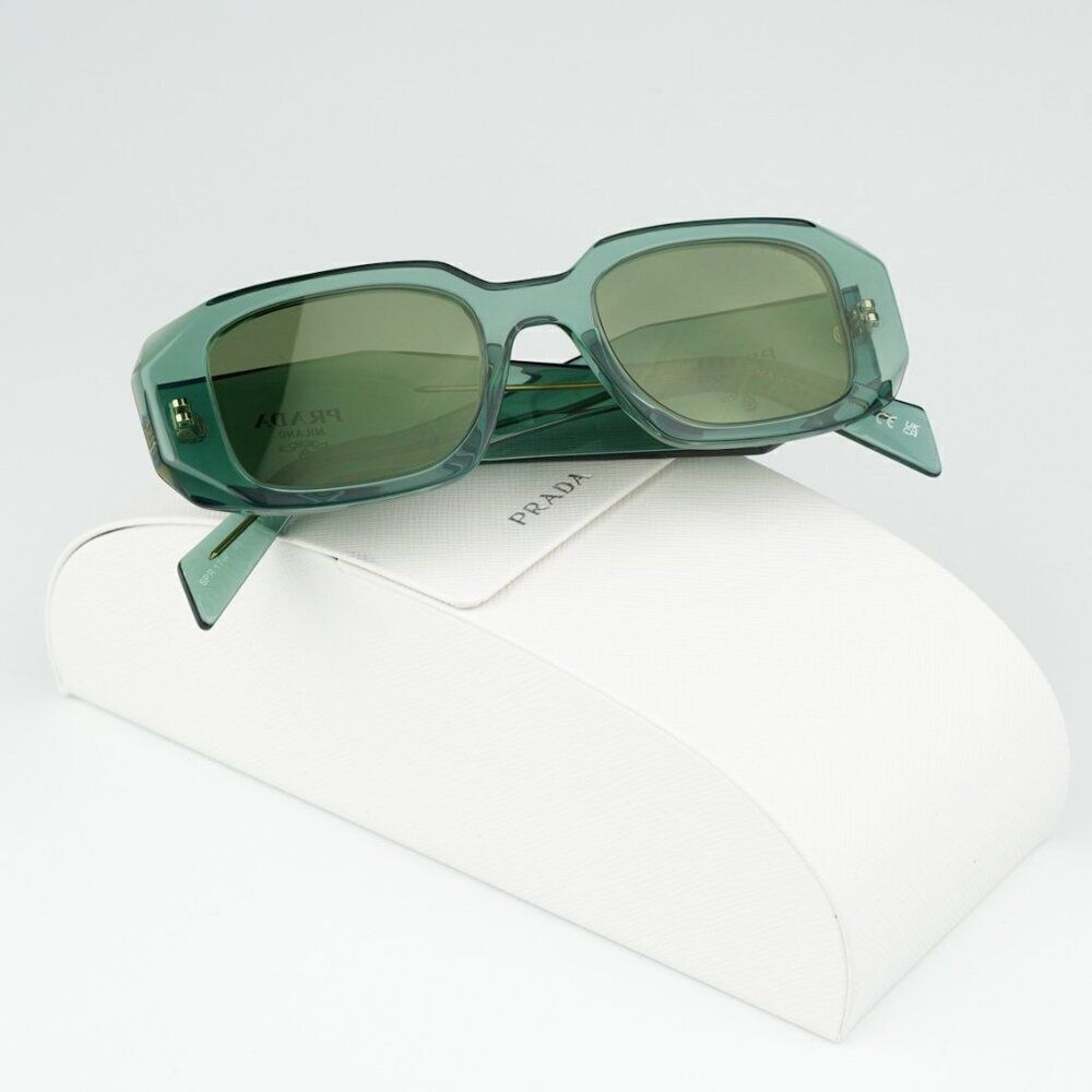 NEW Prada PR17WS 11R10E Sage Green Mirror Internal Silver Rectangle Sunglasses - Picture 3 of 14